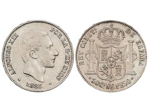 50 Centavos de Peso. 1885. MANILA. ... 