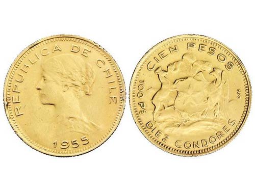 Chile - 100 Pesos. 1955. SANTIAGO. ... 