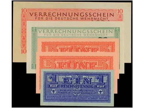 Lote 5 billetes 1, 5 Reichpfennig ... 