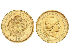 WORLD COINS: ARGENTINA - 5 Pesos. 1887. 8,07 ... 