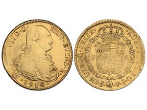 Ferdinand VII - 8 Escudos. 1816. SANTIAGO. ... 