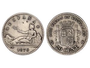 20 Céntimos. 1870 (*7-0). S.N.-M. (Dos ... 