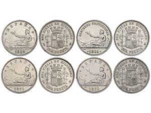 Lote 4 monedas 1 Peseta. 1869 (2) y 1870 ... 