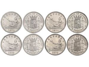 Lote 4 monedas 2 Pesetas. 1869 y 1870 (*70, ... 