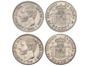Lote 2 monedas 50 Céntimos. 1880 (*8-0) y ... 