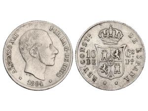 10 Centavos de Peso. 1884. MANILA. ... 