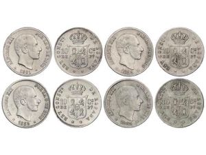 Lote 4 monedas 10 Centavos de Peso. 1881, ... 