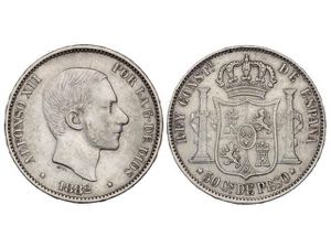 50 Centavos de Peso. 1882. MANILA. MBC.
