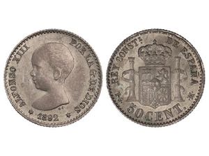 50 Céntimos. 1892/8(9) (*9-2). P.G.-M. ... 