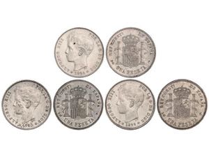 Lote 3 monedas 1 Peseta. 1896, 1899 y 1900. ... 