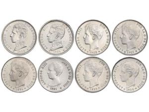 Lote 8 monedas 1 Peseta. 1891 a 1904. 1891 ... 