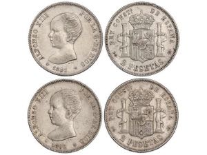 Lote 2 monedas 2 Pesetas. 1891 (*18-91) y ... 
