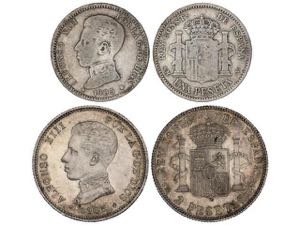 Lote 2 monedas 1 y 2 pesetas. 1905 (*19-05). ... 