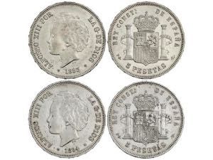 Lote 2 monedas 5 Pesetas. 1893 y 1894. 1893 ... 