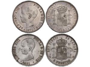 Lote 2 monedas 5 Pesetas. 1891  y 1896. 1891 ... 