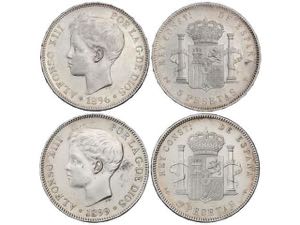 Lote 2 monedas 5 Pesetas. 1896 y 1899. 1896 ... 