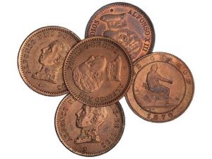 Lote 5 monedas 2 Céntimos. 1870, 1904, ... 