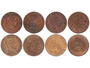 Lote 4 monedas 5 Céntimos. 1870, 1877, 1878 ... 