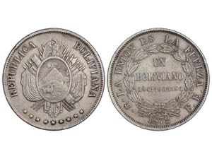 Bolivia - 1 Boliviano. 1872. 24,75 grs. AR. ... 