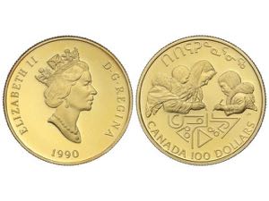 Canada - 100 Dólares. 1990. 13,34 grs. AU ... 