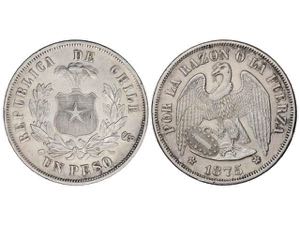 Chile - 1 Peso. 1875. 24,83 grs. AR. ... 