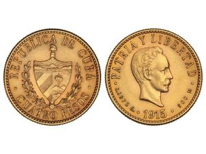 Cuba - 4 Pesos. 1915. 6,69 grs. AU. Tirada ... 