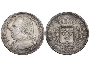 France - 5 Francos. 1814-L. LUÍS XVIII. 1ª ... 