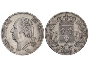 France - 5 Francos. 1824-A. LUÍS XVIII. ... 