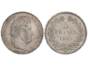 France - 5 Francos. 1843-W. LUIS FELIPE I. ... 