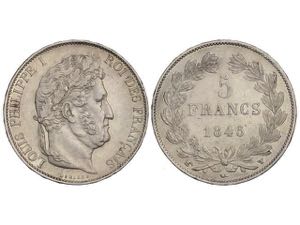 France - 5 Francos. 1845-W. LUIS FELIPE I. ... 