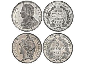 France - Lote 2 Pruebas 5 Francos. 1848. II ... 