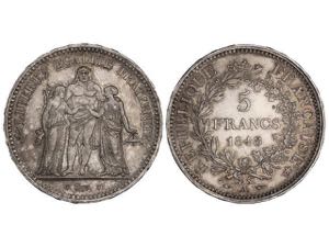 France - 5 Francos. 1848-A. II REPÚBLICA. ... 