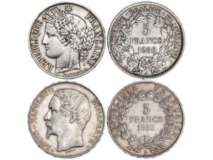 France - Lote 2 monedas 5 Francos. 1850-A y ... 