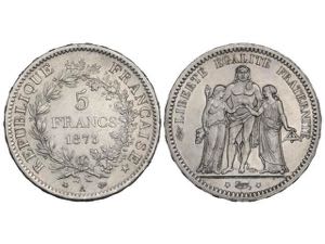 France - 5 Francos. 1873-A. III REPÚBLICA. ... 
