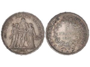 France - 5 Francos. 1875-A. III REPÚBLICA. ... 