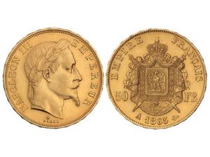 France - 50 Francos. 1865-A. NAPOLEÓN III. ... 