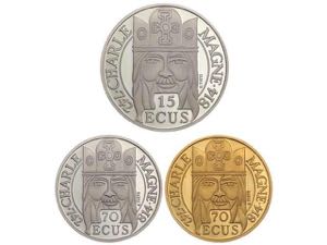 France - Lote 3 monedas 100 Francos-15 Ecus, ... 