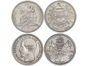 Guatemala - Lote 2 monedas 1 Peso. 1865, ... 