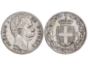 Italy - 5 Liras. 1879-R. HUMBERTO I. ROMA. ... 