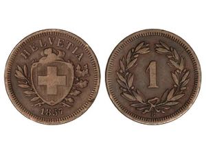 Switzerland - 1 Rappen. 1857-B. BERNA. 1,44 ... 