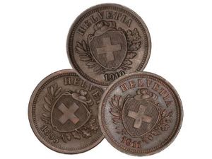Switzerland - Lote 3 monedas 1 Rappen. ... 