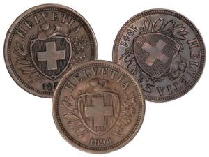 Switzerland - Lote 3 monedas 2 Rappen. ... 