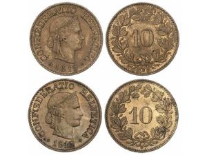 Switzerland - Lote 2 monedas 10 Rappen. 1918 ... 