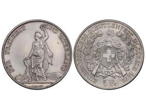 Switzerland - 5 Francos. 1872. FESTIVAL DE ... 
