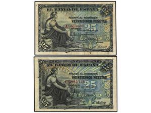 Spanish Banknotes - Lote 2 billetes 25 ... 
