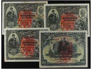 Spanish Banknotes - Lote 4 billetes 500 (3), ... 
