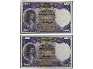 Spanish Banknotes - Lot 2 billetes 100 ... 