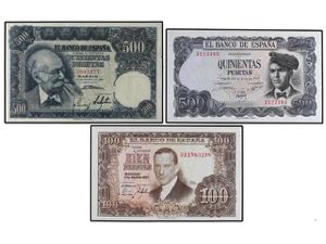 Lote 3 billetes 100 y 500 Pesetas (2). 1951 ... 