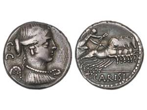 Republic - Denario. 46 a.C. CARISIA. T. ... 