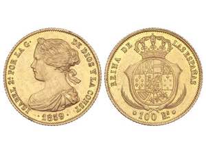 Elisabeth II - 100 Reales. 1859. BARCELONA. ... 